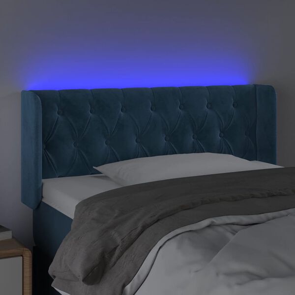 vidaXL Cabeceira cama c/ luzes LED veludo 103x16x78/88 cm azul-escuro