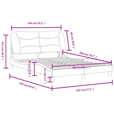 vidaXL Estrutura cama c/ luzes LED 140x200cm couro artif. branco/preto
