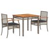 vidaXL 3 pcs conjunto de jantar p/ jardim c/ almofad&otilde;es vime PE cinza