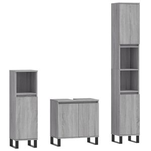 vidaXL 3 pcs conjunto m&oacute;veis WC derivados de madeira cinzento sonoma