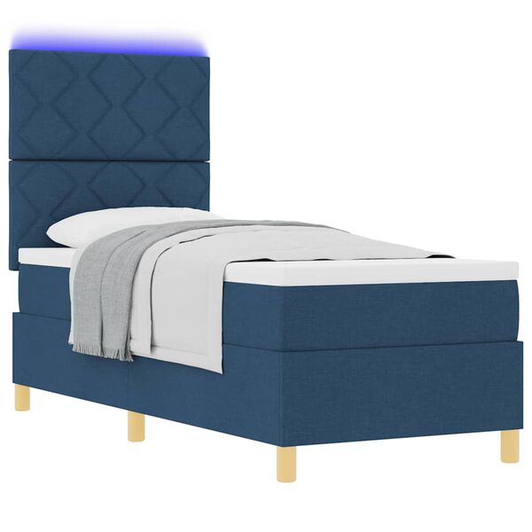 vidaXL Cama Box Spring LED com colch&atilde;o Azul 80 x 200 cm tecido