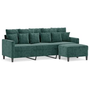 vidaXL Sof&aacute; de 3 lugares com apoio de p&eacute;s 180 cm veludo verde-escuro
