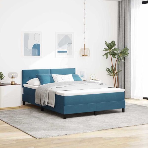 vidaXL Cama Box com colch&atilde;o Azul Escuro 140 x 200 cm Veludo