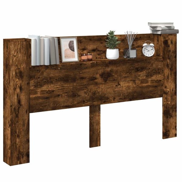 vidaXL Cabeceira com Arm&aacute;rio e LED com prateleira Carvalho Defumado