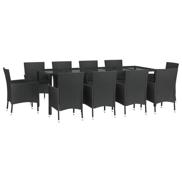 vidaXL 11 pcs conjunto de jantar p/ jardim c/ almofad&otilde;es vime PE preto