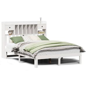 vidaXL Cama com estante sem colch&atilde;o 140x190 cm pinho maci&ccedil;o branco