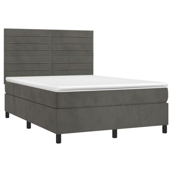 vidaXL Cama box spring c/ colch&atilde;o/LED 140x200cm veludo cinzento-escuro