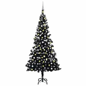vidaXL &Aacute;rvore Natal artificial pr&eacute;-iluminada c/ bolas PVC preto