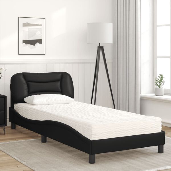 vidaXL Cama com colch&atilde;o Hvar 80x200 cm couro artificial preto