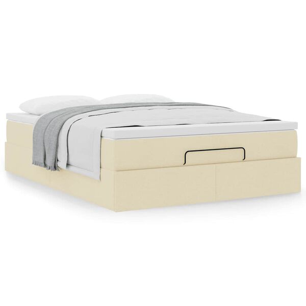 vidaXL Estrutura de cama otomana com creme de colch&atilde;o 140x190cm tecido