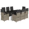 vidaXL 9 pcs conjunto de jantar p/ jardim c/ almofad&otilde;es vime PE cinza