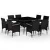vidaXL 9 pcs conj. jantar p/ jardim vime PE e madeira de ac&aacute;cia preto