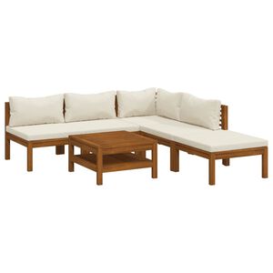 vidaXL 6 pcs conjunto lounge jardim c/ almofad&otilde;es creme ac&aacute;cia maci&ccedil;a