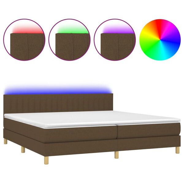 vidaXL Cama box spring c/ colch&atilde;o/LED 200x200cm tecido castanho-escuro