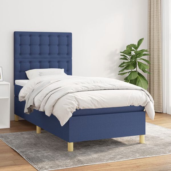 vidaXL Cama com molas/colch&atilde;o 90x190 cm tecido azul
