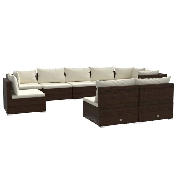 vidaXL 9 pcs conjunto lounge jardim c/ almofad&otilde;es vime PE castanho