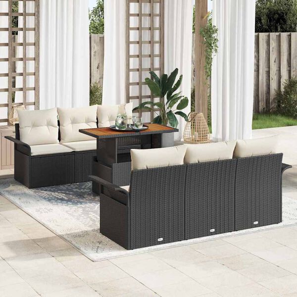 vidaXL Conjunto de Sof&aacute; de Jardim 7 pcs Preto Rattan Sint&eacute;tico