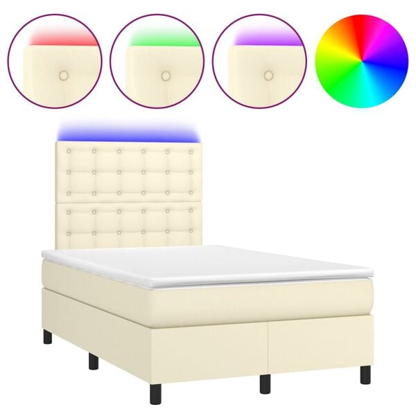vidaXL Cama box spring c/ colch&atilde;o/LED 120x200cm couro artificial creme