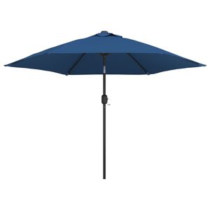 vidaXL Guarda-sol exterior c/ luzes LED poste a&ccedil;o 300 cm azul-ciano