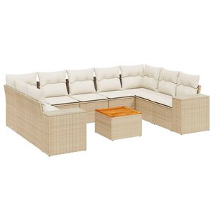 vidaXL 10 pcs conjunto de sof&aacute;s p/ jardim com almofad&otilde;es vime PE bege