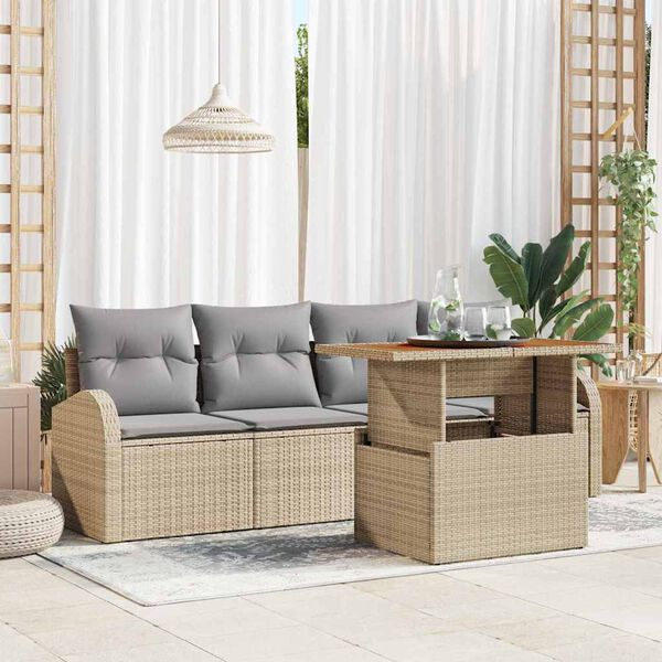 vidaXL Conjunto de Sof&aacute; de Jardim 5 pcs Bege Rattan Sint&eacute;tico