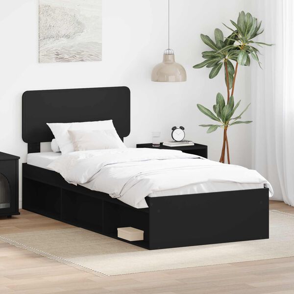 vidaXL Estrutura da Cama Preto 90 x 200 cm Madeira de Pinheiro S&oacute;lida