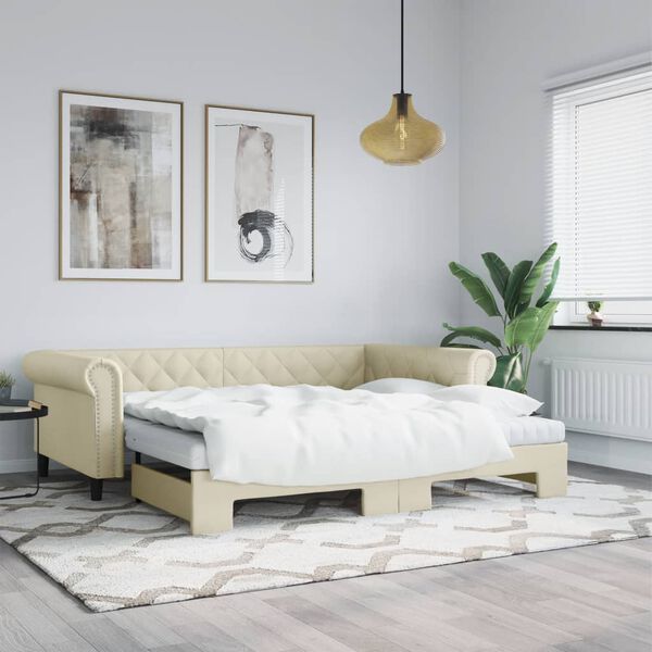 vidaXL Sof&aacute;-cama com gavet&atilde;o 90x200 cm couro artificial creme