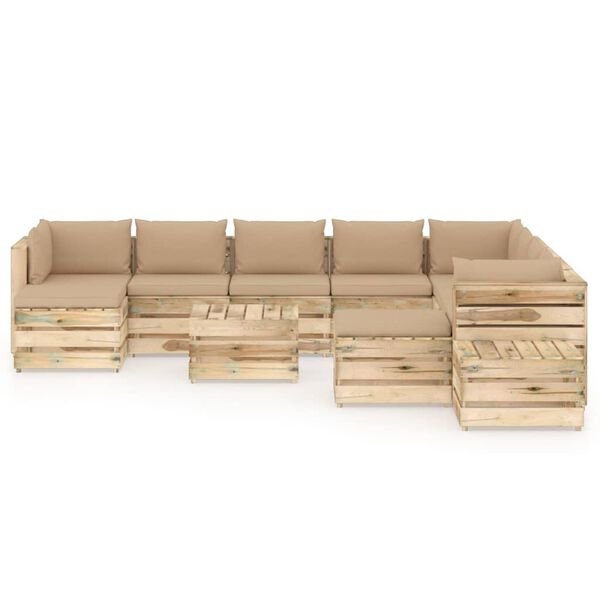 vidaXL 12 pcs conj. lounge jardim c/ almofad&otilde;es madeira impreg. verde