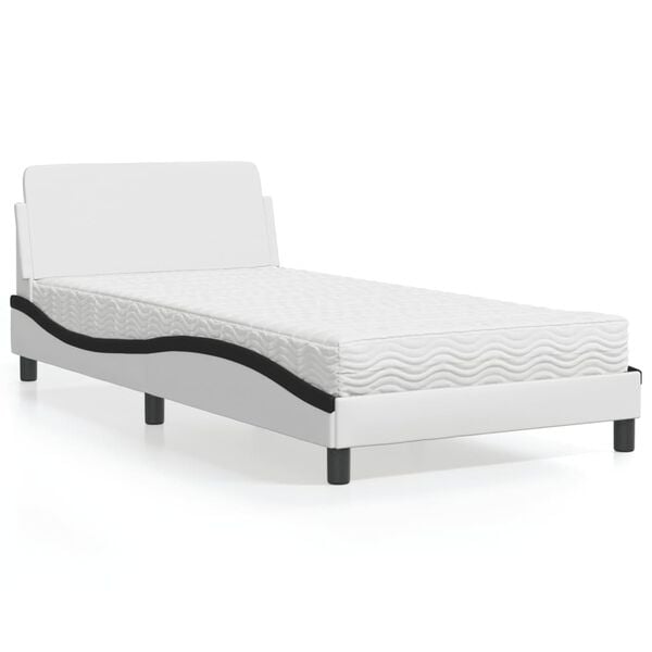 vidaXL Cama com colch&atilde;o Dover 100x200 cm couro artificial branco e preto