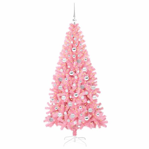 vidaXL &Aacute;rvore de Natal com 300 LEDs com suporte Rosa 180 cm PVC