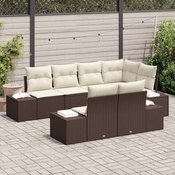 vidaXL Conjunto de Sof&aacute; de Jardim 7 pcs Marrom e Creme vime PE