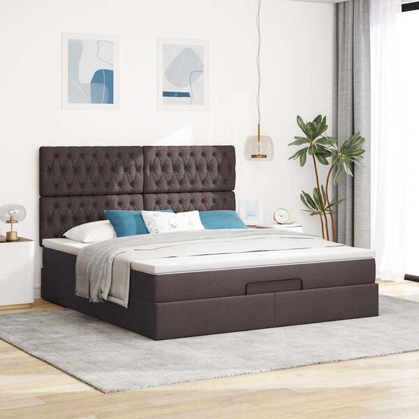 vidaXL Estrutura de cama otomana com colch&atilde;o 180x200cm castanho escuro