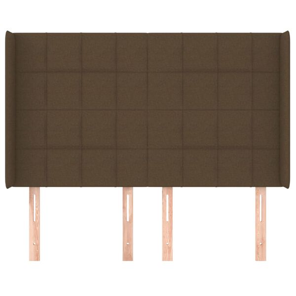vidaXL Cabeceira cama c/ abas tecido 147x16x118/128 cm castanho-escuro