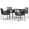 vidaXL 5 pcs conjunto jantar p/ jardim c/ almofad&otilde;es vime PE/a&ccedil;o preto