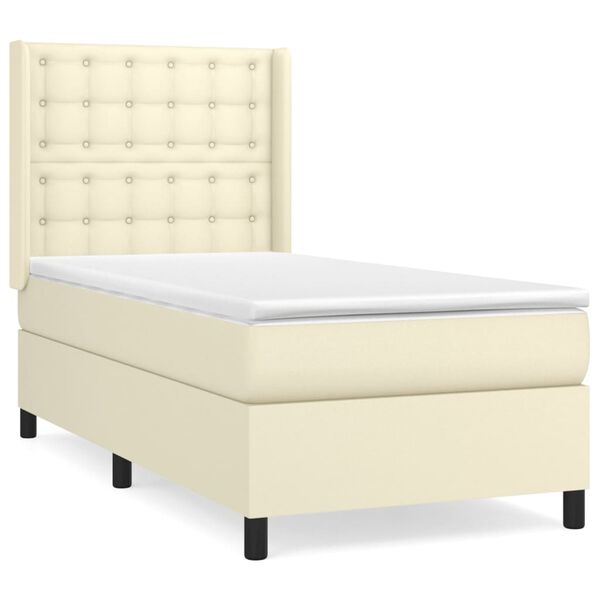 vidaXL Cama com molas/colch&atilde;o 90x200 cm couro artificial cor creme