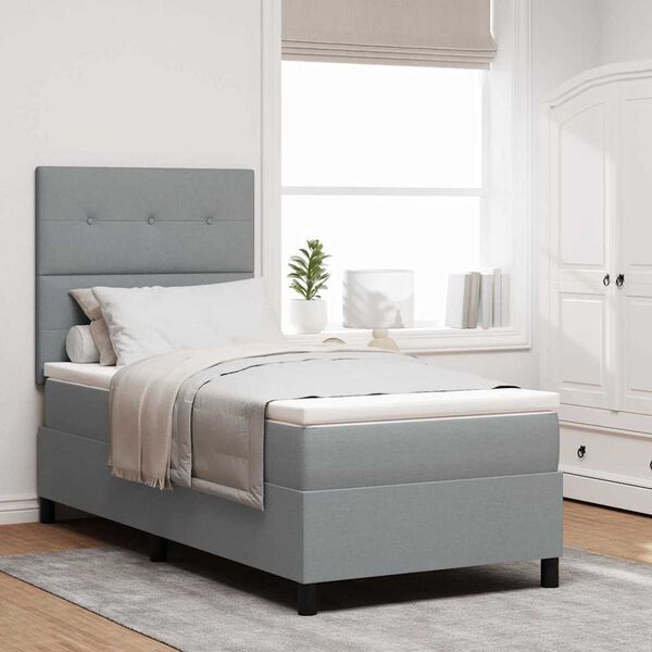vidaXL Cama Box com colch&atilde;o Cinzento-claro 90 x 190 cm tecido