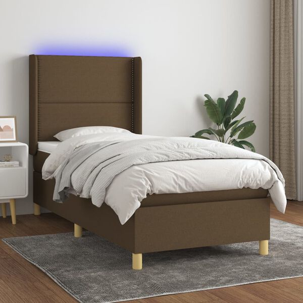 vidaXL Cama box spring c/ colch&atilde;o/LED 100x200cm tecido castanho-escuro