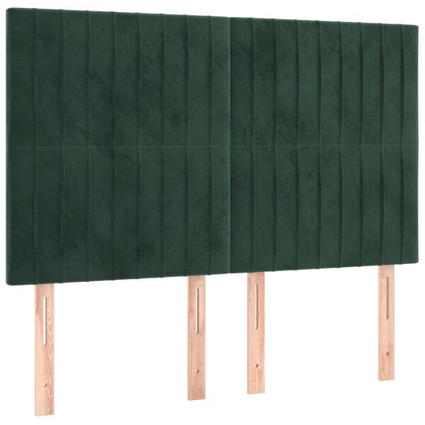 vidaXL Cabeceira de cama c/ LED veludo 144x5x118/128 cm verde-escuro