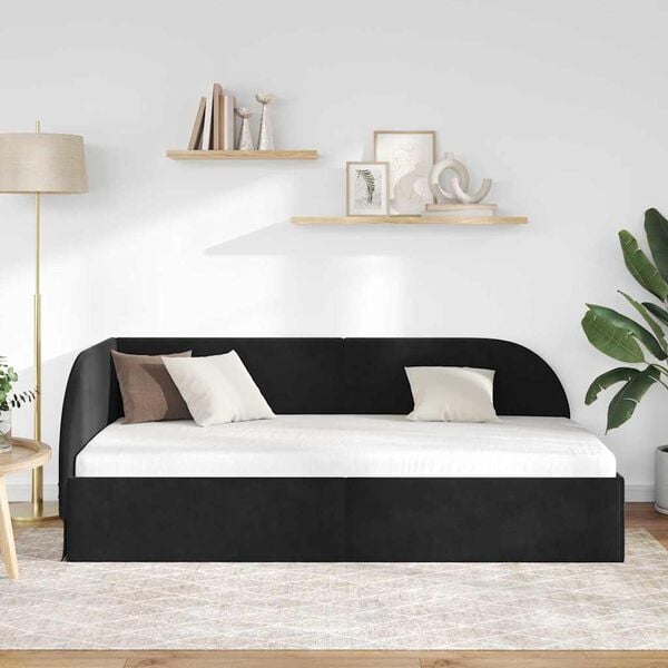 vidaXL Estrutura de Cama de Canto Preto 100 cm x 200 cm Veludo