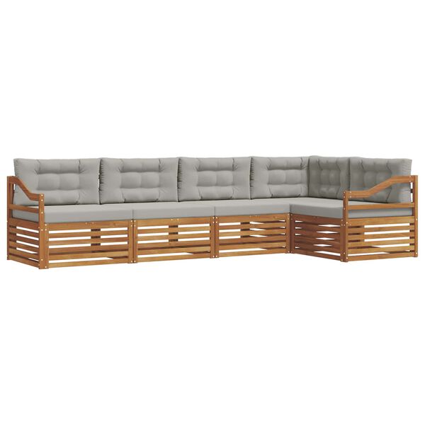 vidaXL Conjunto de Sof&aacute;s para Exterior 5 pcs Cinza Natural e Claro