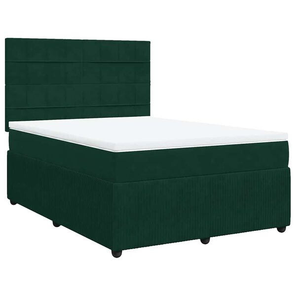 vidaXL Cama com molas/colch&atilde;o 160x200 cm veludo verde-escuro