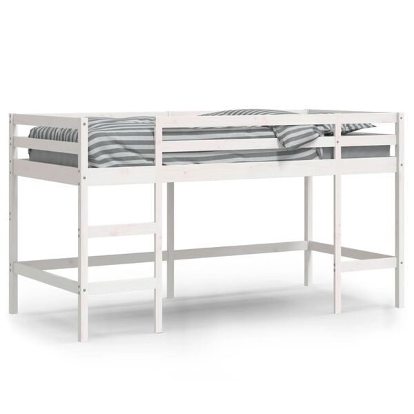 vidaXL Cama alta p/ criança c/ escada 80x200 cm pinho maciço branco