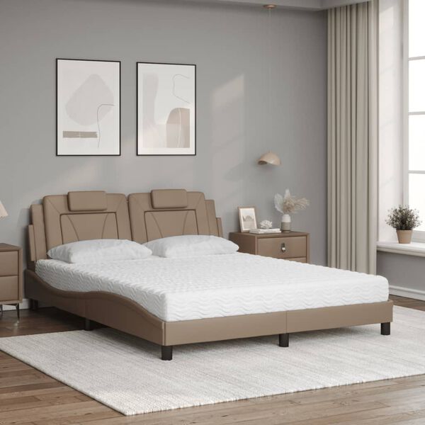 vidaXL Cama Viana com colch&atilde;o 160x200 cm couro artificial cappuccino