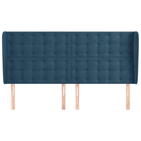 vidaXL Cabeceira cama c/ abas veludo 203x23x118/128 cm azul-escuro