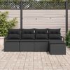 vidaXL Conjunto de Sof&aacute;s com almofada 5 pcs Preto vime PE