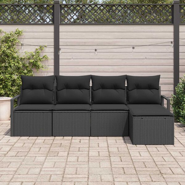 vidaXL Conjunto de Sof&aacute;s com almofada 5 pcs Preto vime PE