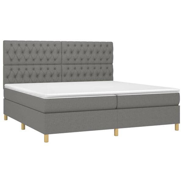 vidaXL Cama box spring c/ colch&atilde;o e LED 200x200 cm tecido cinza-escuro