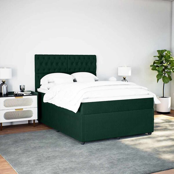 vidaXL Cama com molas/colch&atilde;o 160x200 cm veludo verde-escuro