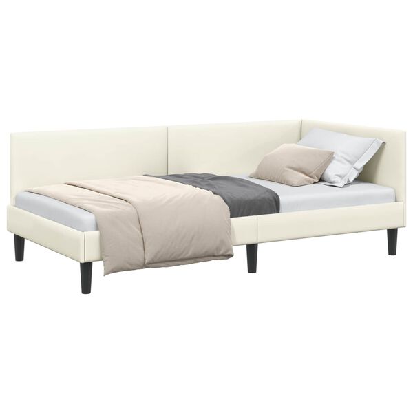 vidaXL Estrutura de Cama de Canto Creme 90 cm x 200 cm Veludo