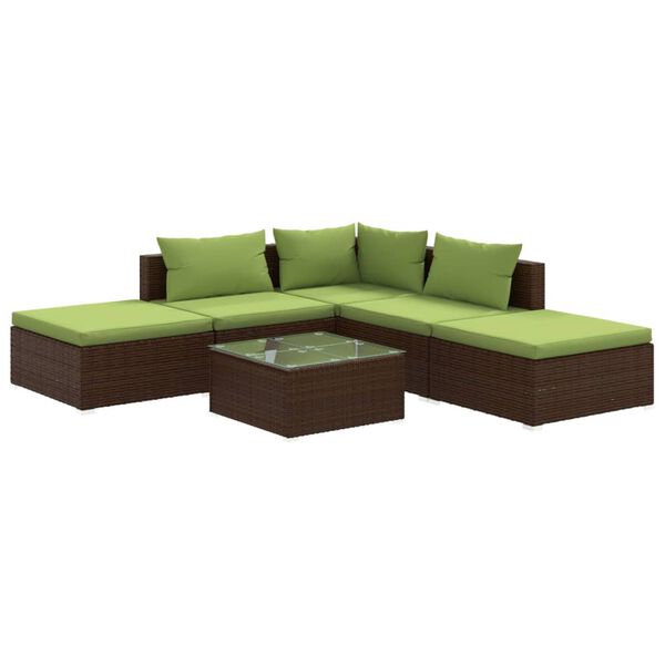 vidaXL 6 pcs conjunto lounge jardim c/ almofad&otilde;es vime PE castanho